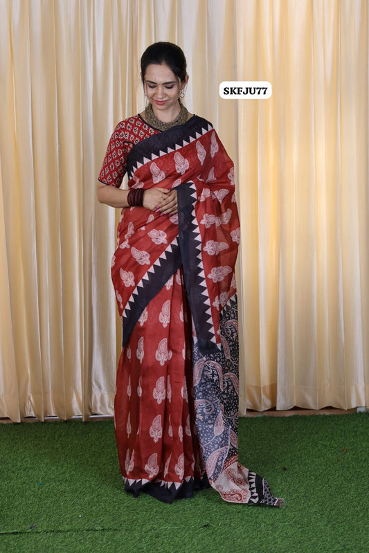 Most trending ajrak print soft fall cotton saree 🥳