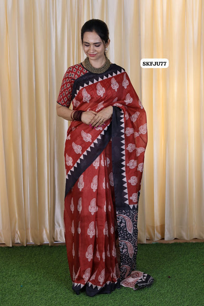 Most trending ajrak print soft fall cotton saree 🥳