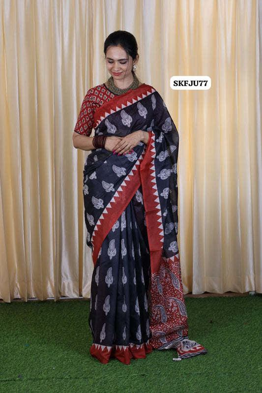 Most trending ajrak print soft fall cotton saree🤗