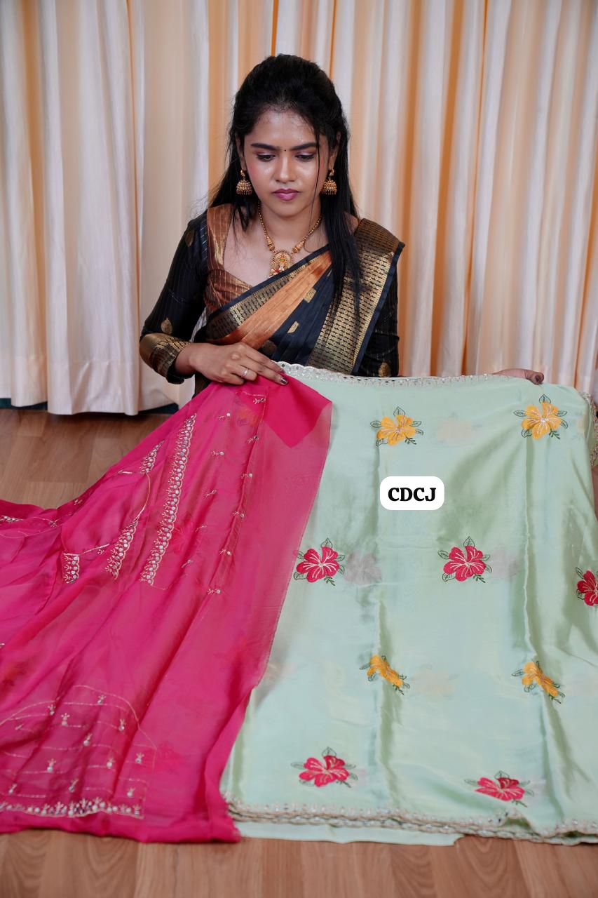 Designer saree with mirror work and embroidery work at unbelievable price🥰😎🥳