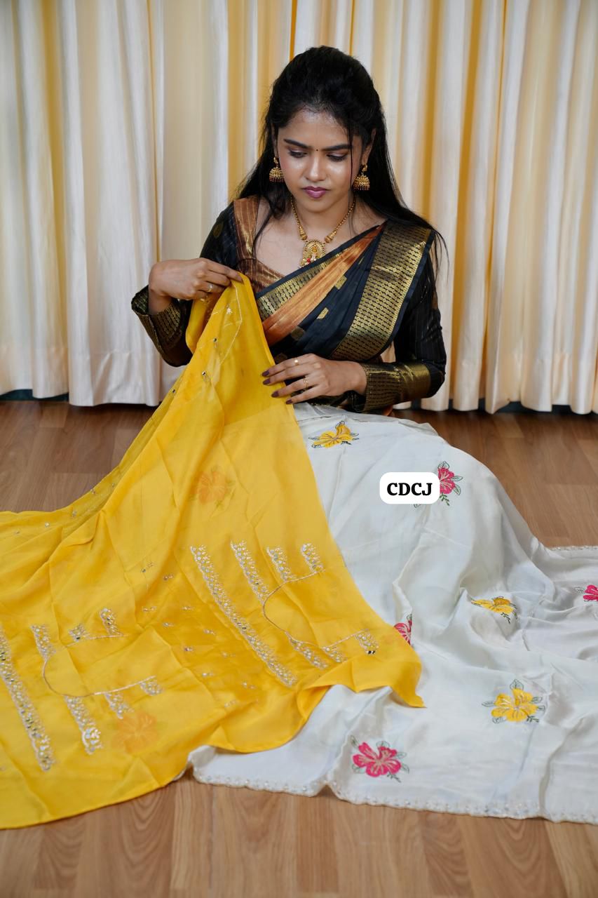 Designer saree with mirror work and embroidery work at unbelievable price🥰😎🥳