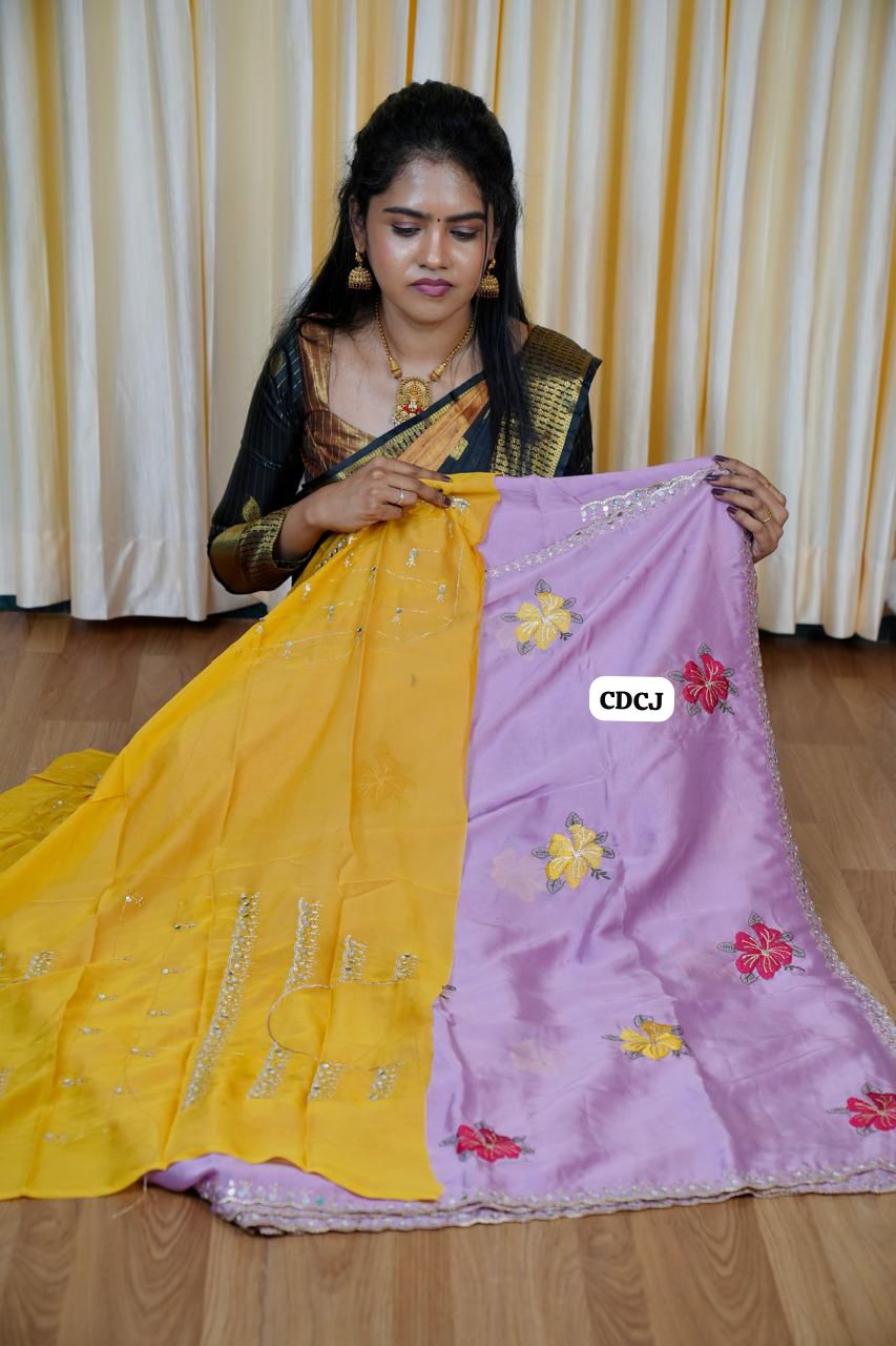 Designer saree with mirror work and embroidery work at unbelievable price🥰😎🥳
