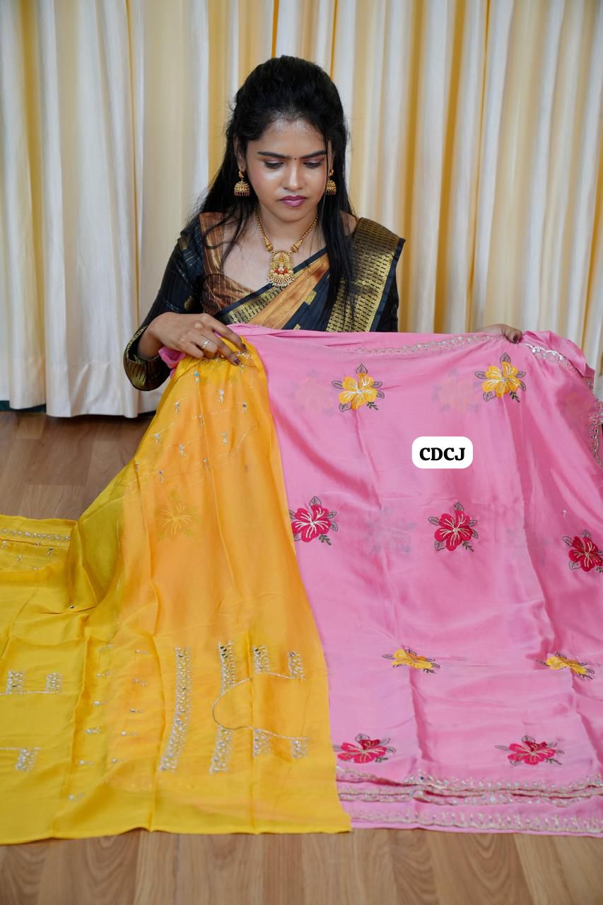 Designer saree with mirror work and embroidery work at unbelievable price🥰😎🥳