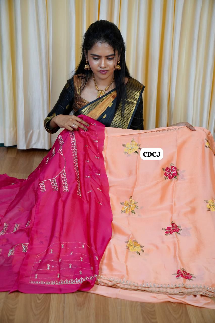 Designer saree with mirror work and embroidery work at unbelievable price🥰😎🥳