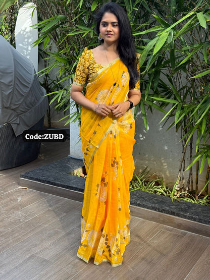 Linen cotton sarees with digital prints🥳