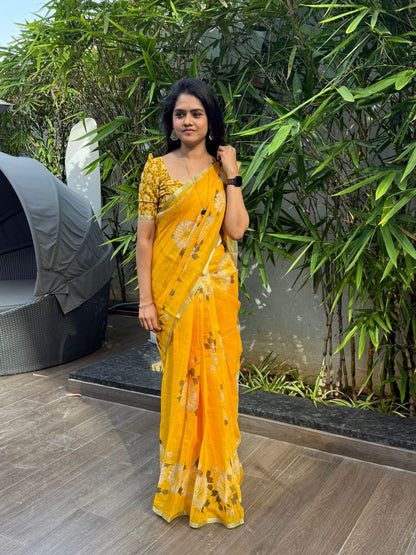 Linen cotton sarees with digital prints🥳
