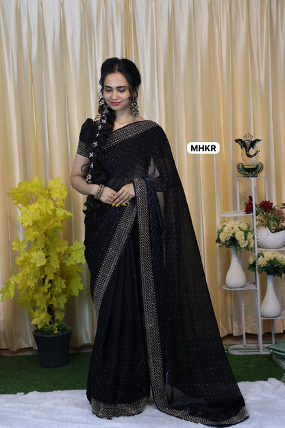 premium space silk perfect finishing saree with jarkhan diamond work 
🥳