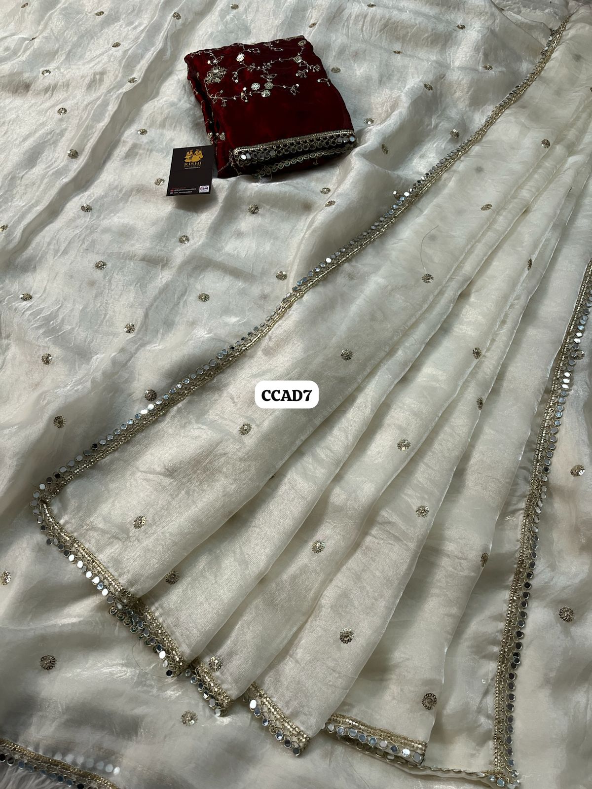 Space silk saree with mirror work border🥳