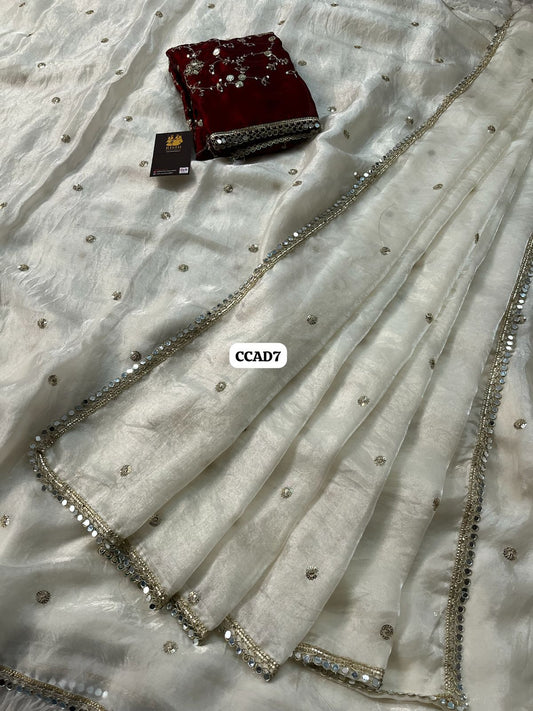 Space silk saree with mirror work border🥳