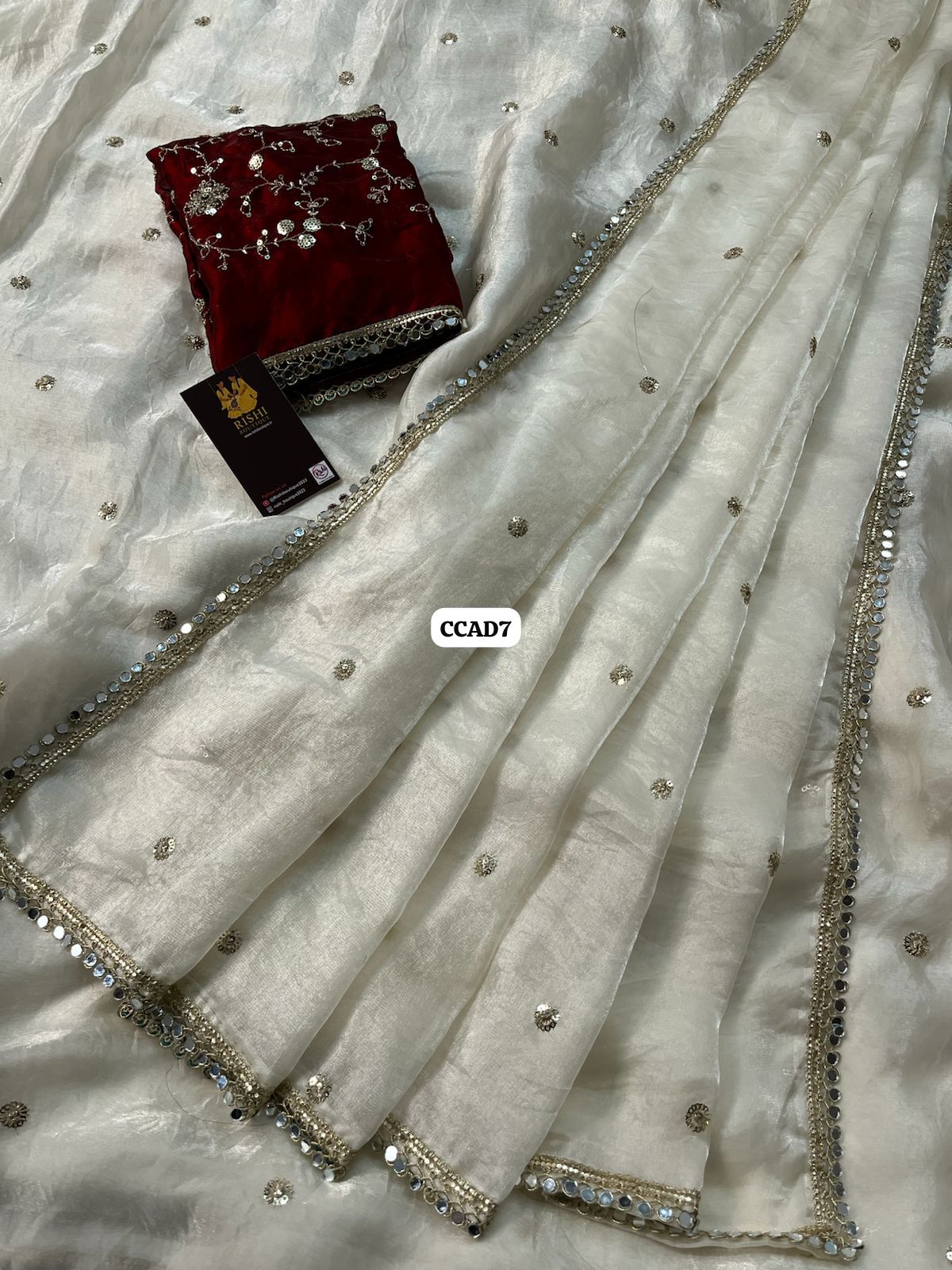 Space silk saree with mirror work border🥳