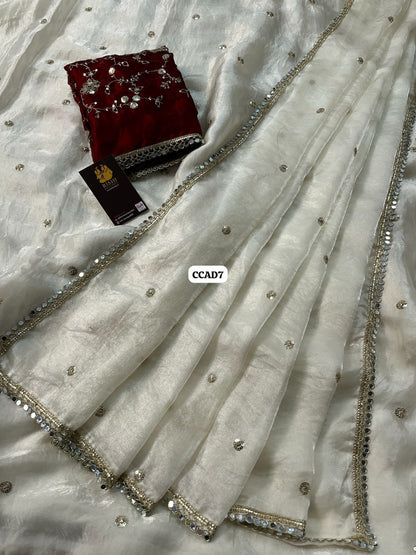Space silk saree with mirror work border🥳