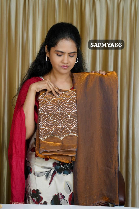 Space silk saree with-work blouse🥰😎