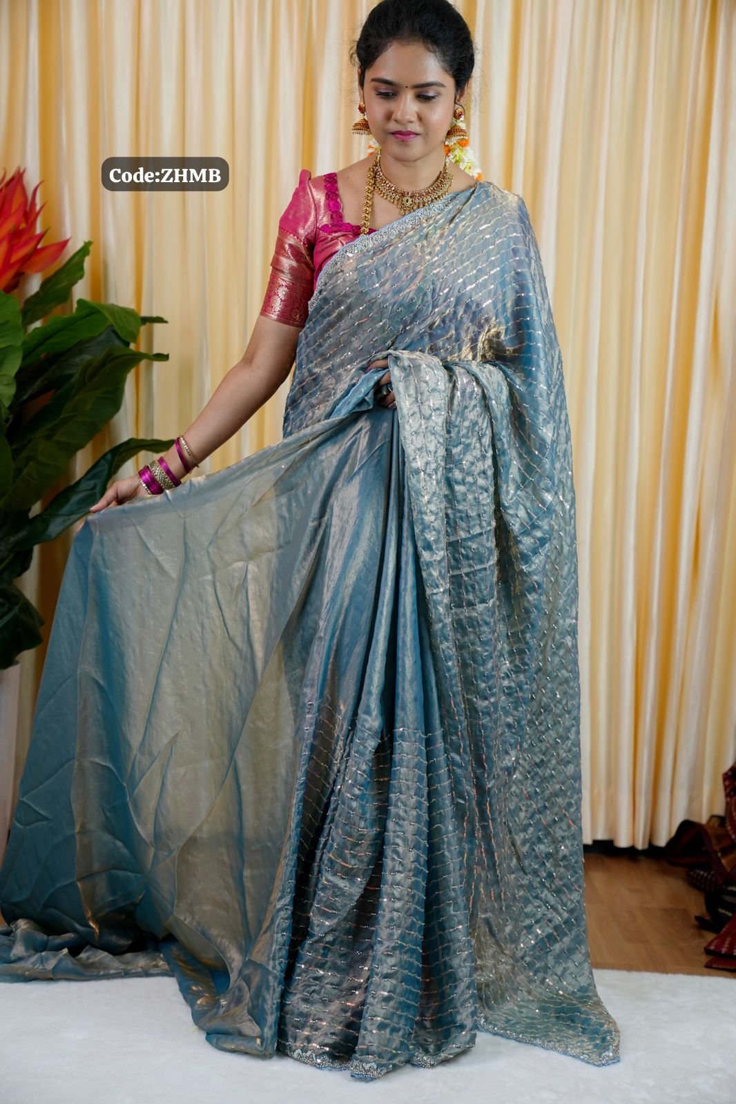 Premium Space silk saree with beeds 🎁🌈