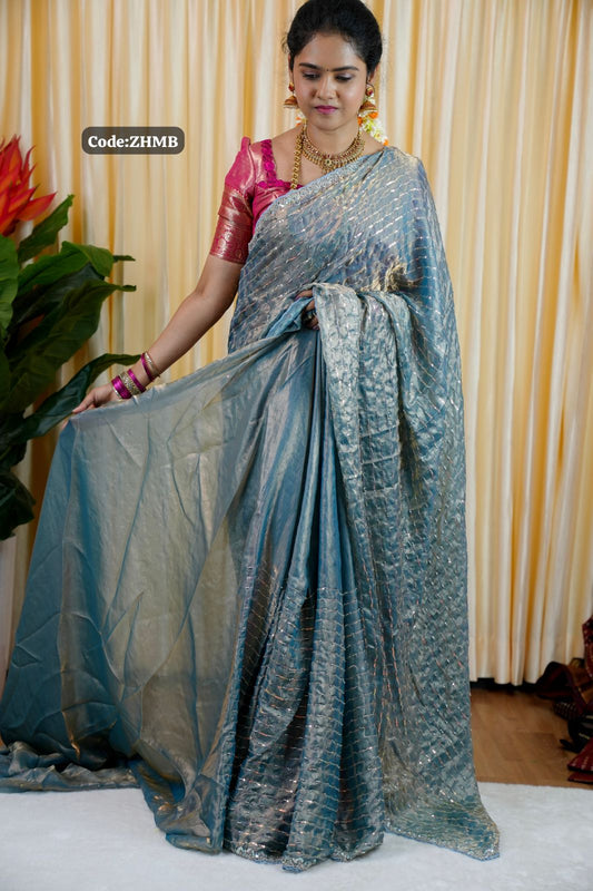 Premium Space silk saree with beeds 🎁🌈