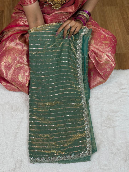 Premium Space silk saree with beeds 🎁🌈