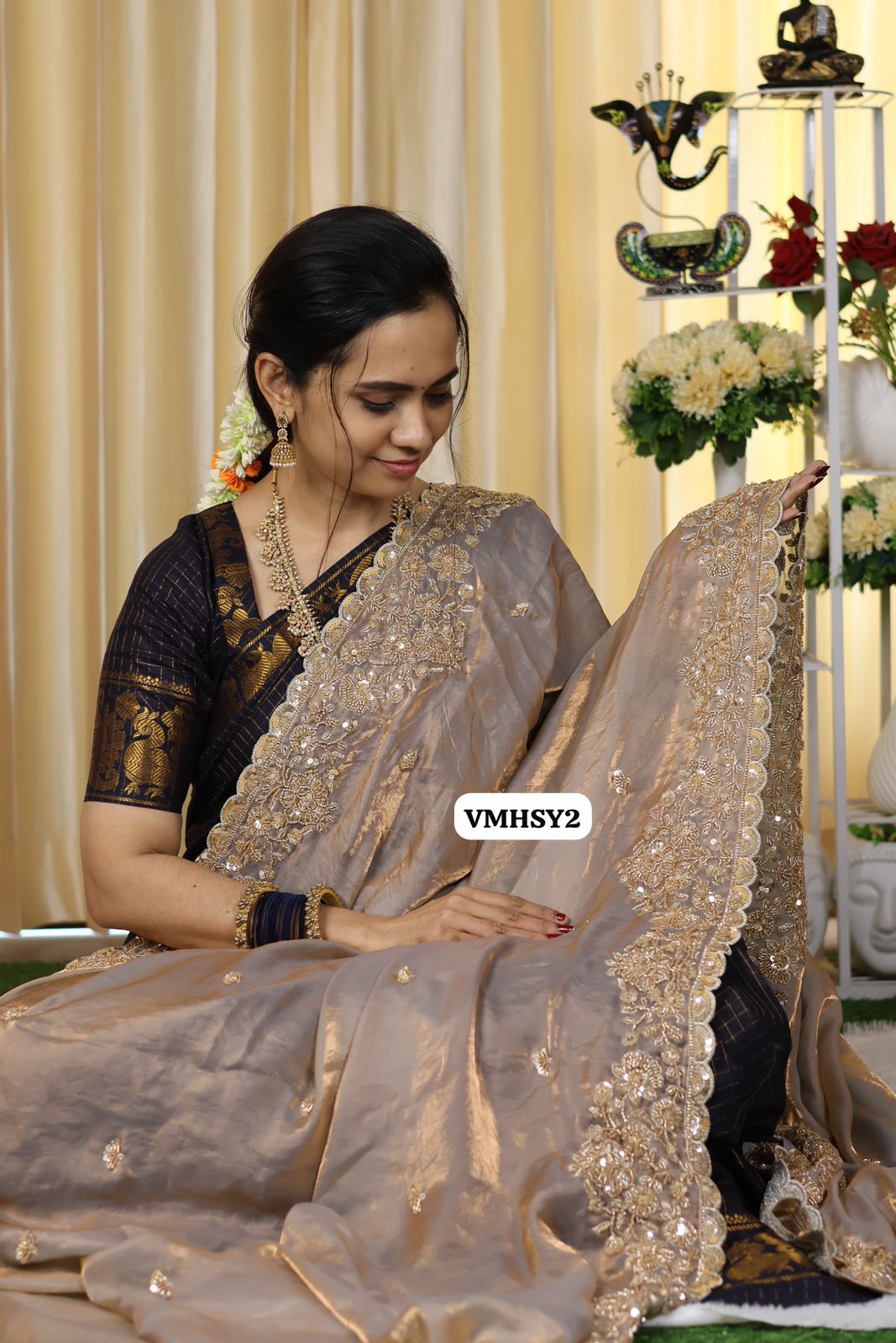 Bridal designer saree with luxury aari handwork beads🥳