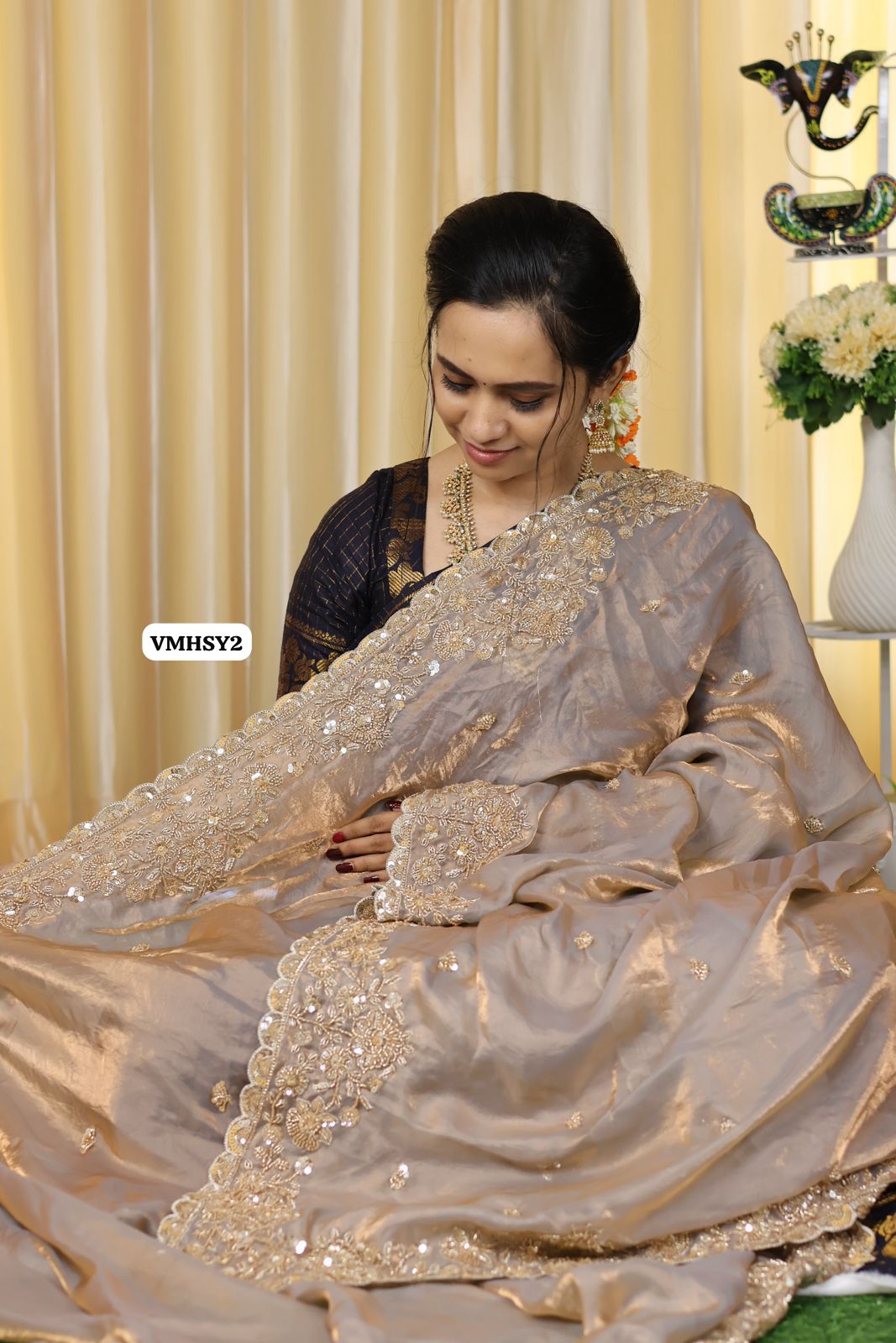 Bridal designer saree with luxury aari handwork beads🥳