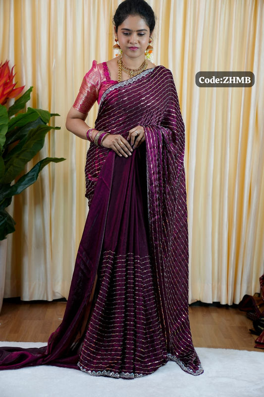 Premium Space silk saree with beeds 🎁🌈