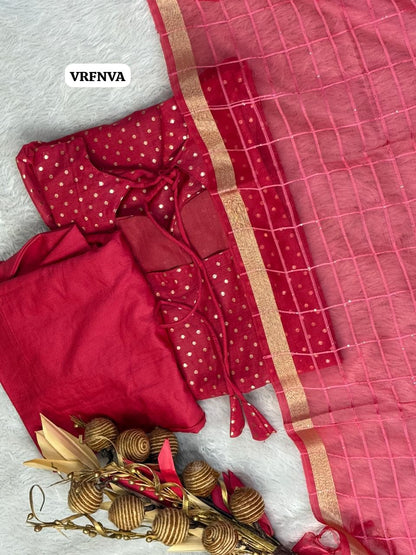 Soft silk cotton with zari Buttas top unstitched 🔥🥳