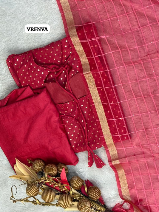 Soft silk cotton with zari Buttas top stitched 🔥🥳