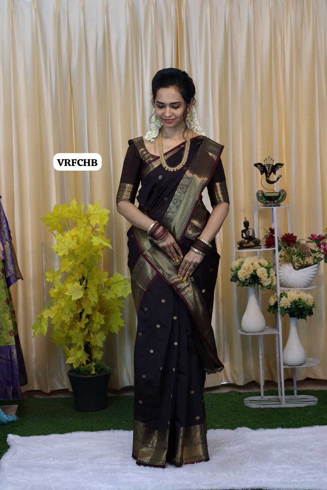 Semi soft silk saree with thousand buttas. Dark chocolate brown color🥳