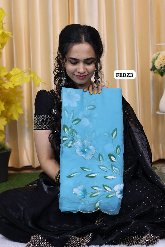 Pure chiffon saree with complete floral work hand paint and hand work 😍🥳