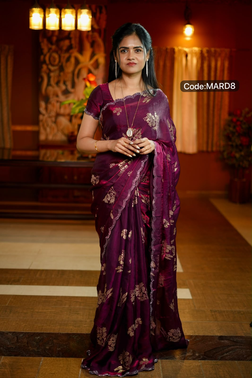 Space silk saree with floral design 🥳