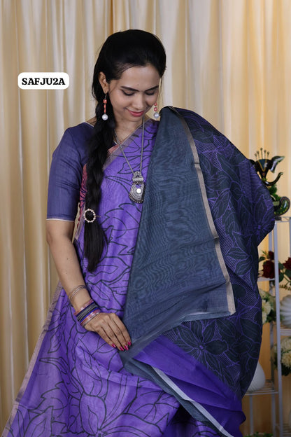 Printed semi cotton peach colour saree with line design. Same blouse as in pic. Unstitched🍄🥳