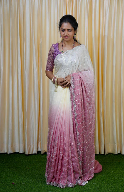 Heavy premium space silk sarees with katdana beads work🥰😎