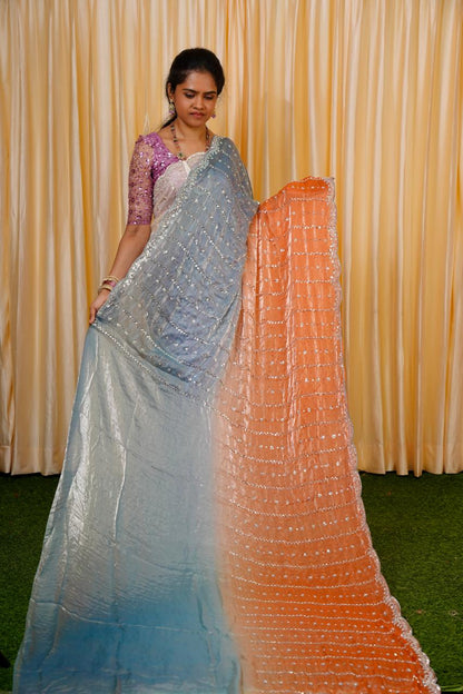 Heavy premium space silk sarees with katdana beads work🥰😎