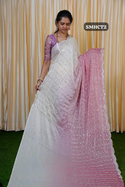 Heavy premium space silk sarees with katdana beads work🥰😎