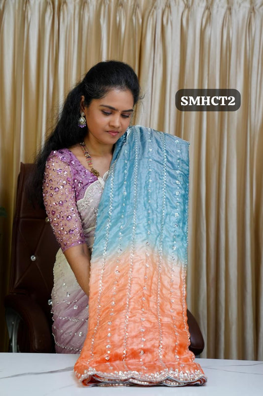 Heavy premium space silk sarees with katdana beads work🥰😎