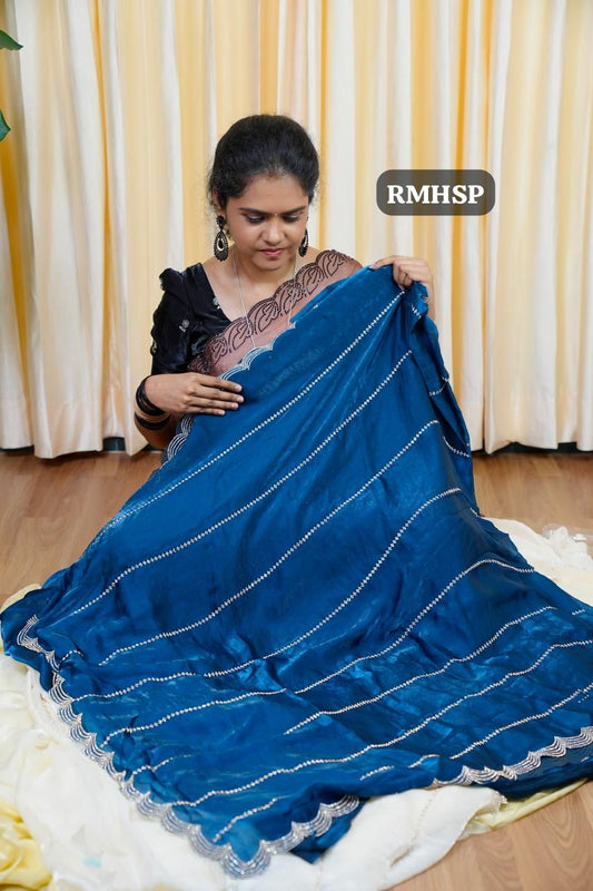 Space silk saree with stone work🥰😎🥳