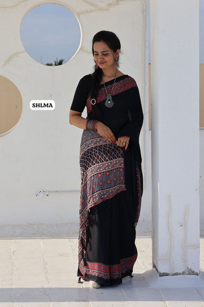 Modal silk saree with Ajrak print sold❌