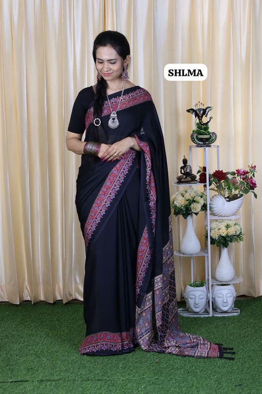 Modal silk saree with Ajrak print sold❌