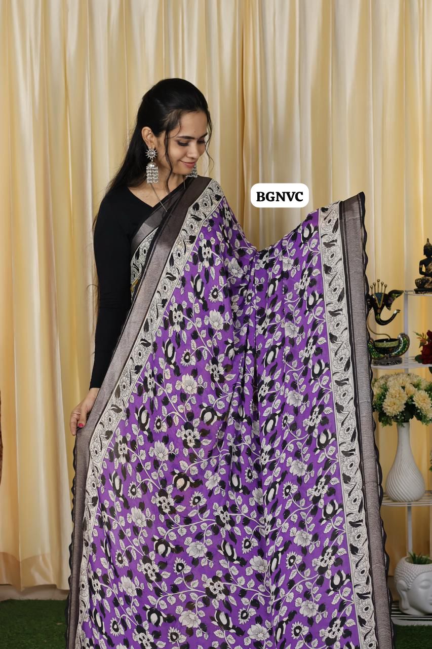 Mashmallow soft chiffon sarees with trending kalamkari designs😍😎