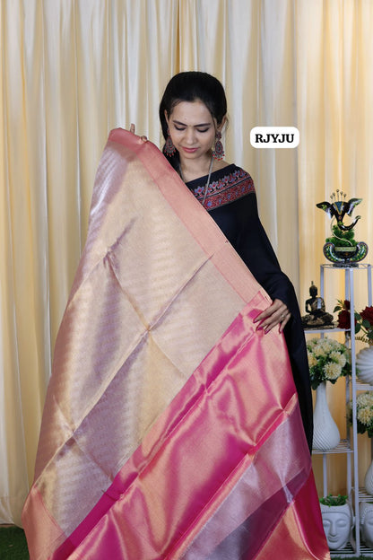 Jothika inspired saree,Katan tissue. in cross strips 🥳