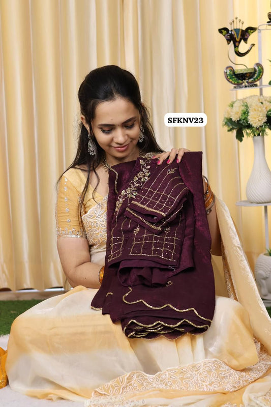 Crunchy soft space silk saree with heavy work stitched blouse🥳