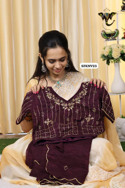 Crunchy soft space silk saree with heavy work stitched blouse🥳