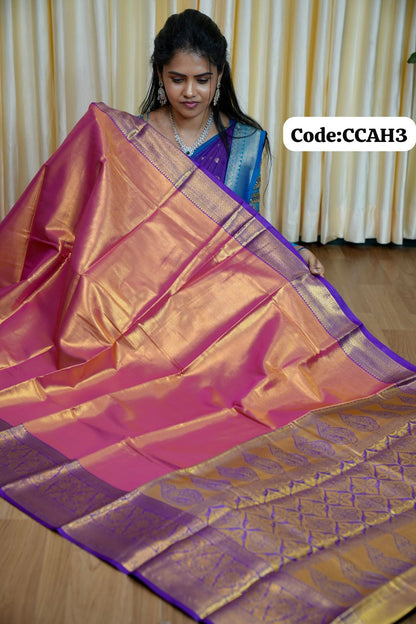 Kanchi semi silk saree with running contrast blouse 🥰🥳✅