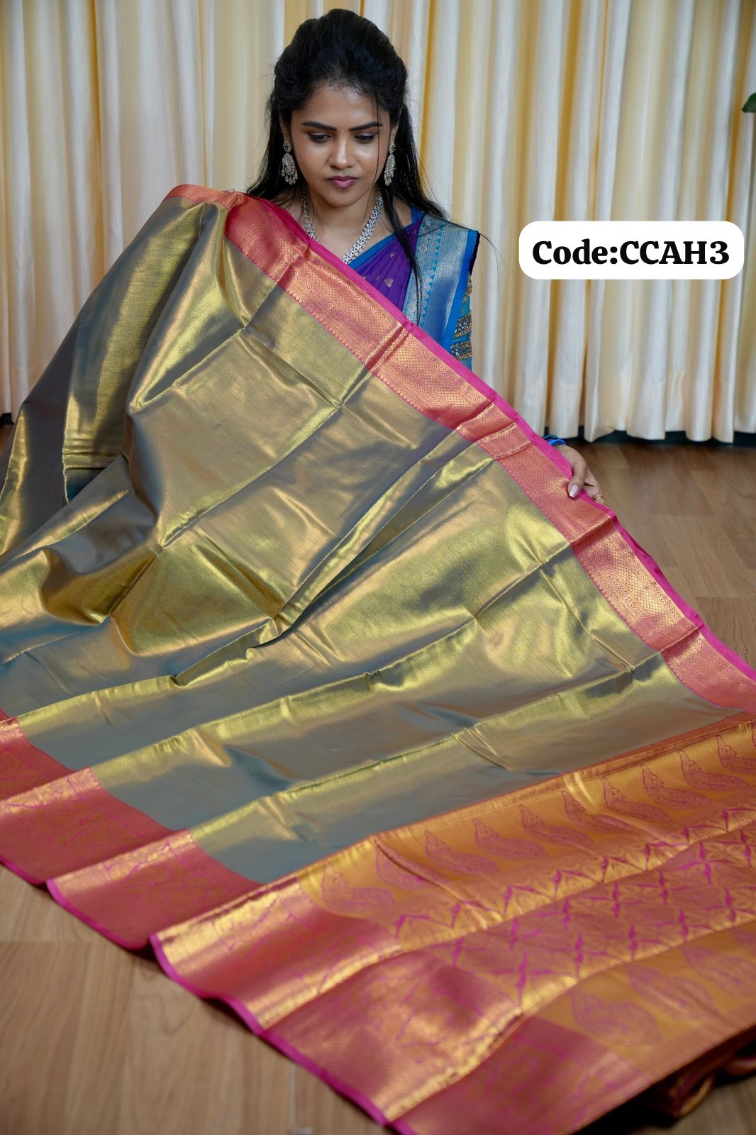 Kanchi semi silk saree with running contrast blouse 🥰🥳✅
