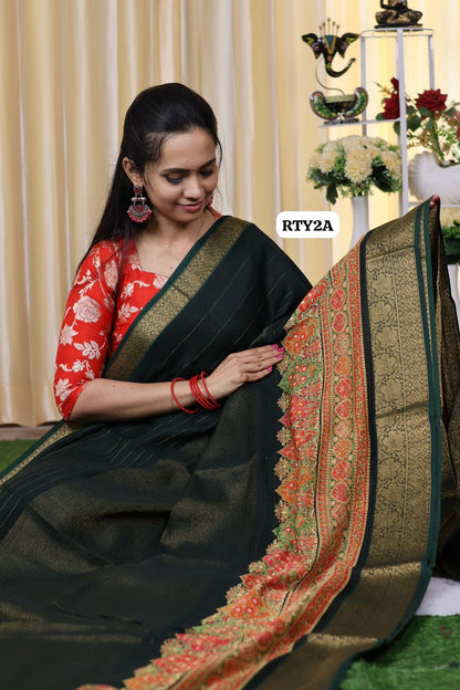 Kashmiri chiffon silk with zari border and vairaoosi zari all over the saree😍Ⓜ️