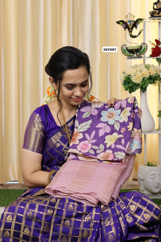 Crushed space silk saree with work blouse 🥳