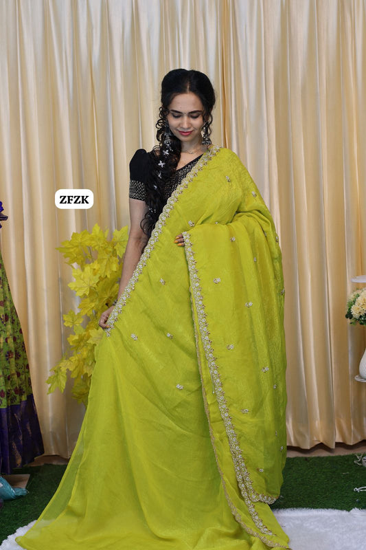 Fendy chiffon saree with pearl work border 🥳