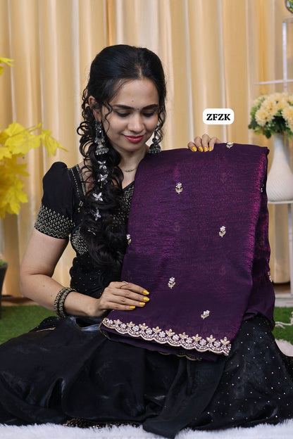 Fendy chiffon saree with pearl work border 😍🥳