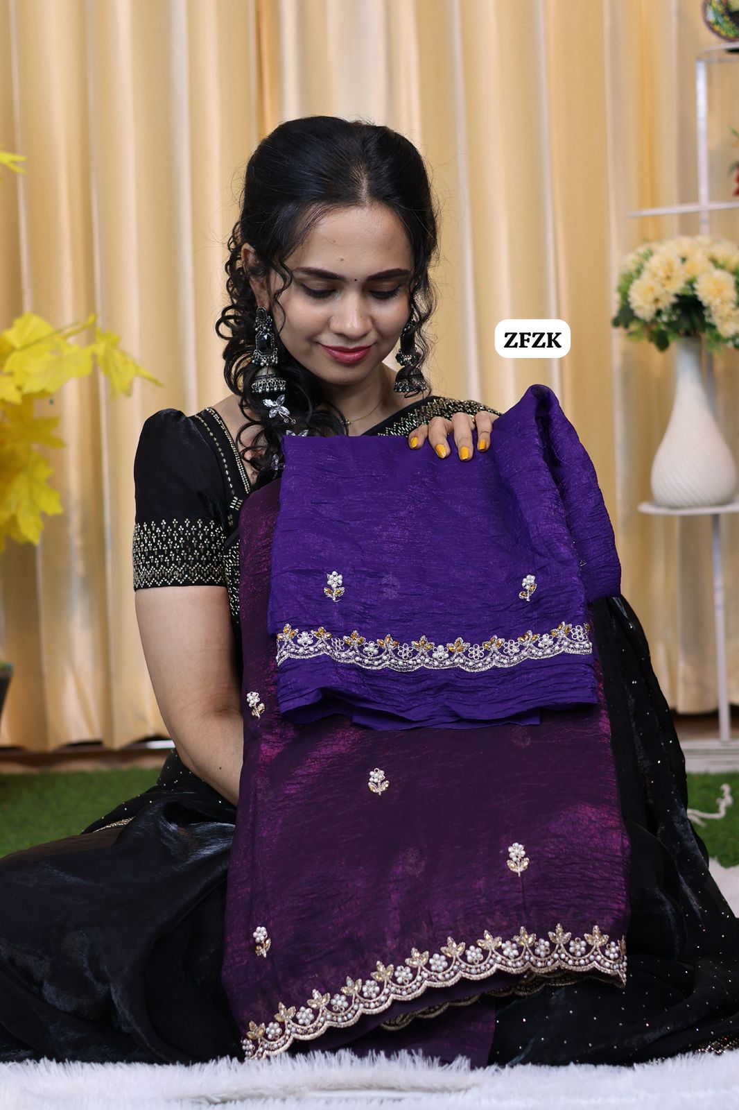 Fendy chiffon saree with pearl work border 😍🥳