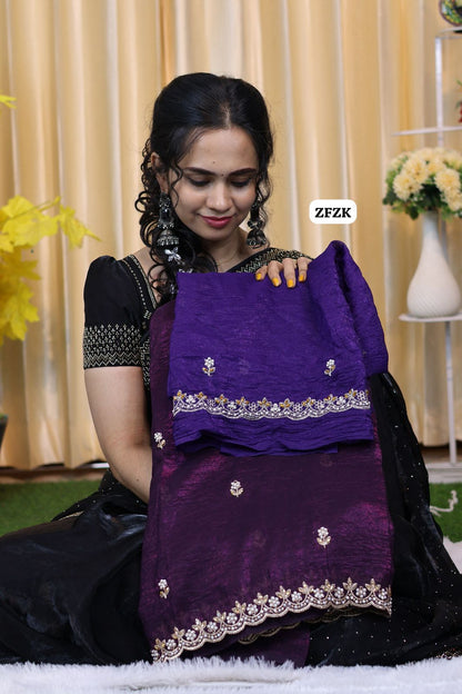 Fendy chiffon saree with pearl work border 😍🥳