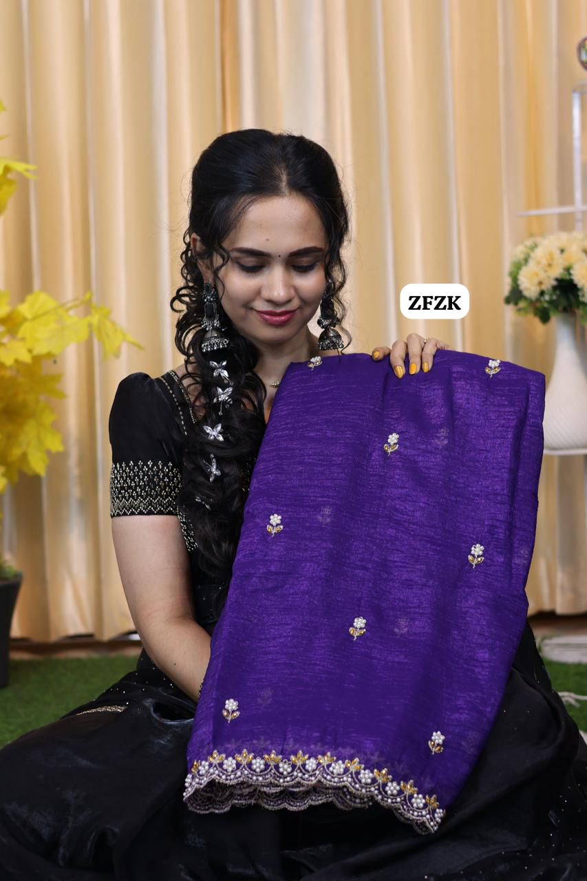Fendy chiffon saree with pearl work border 🥳