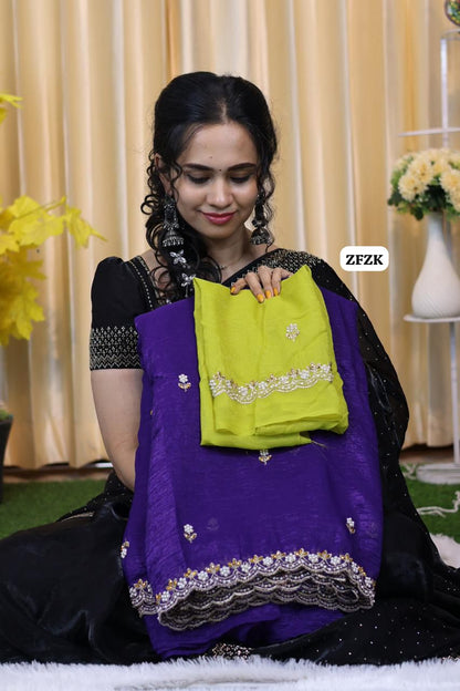 Fendy chiffon saree with pearl work border 🥳