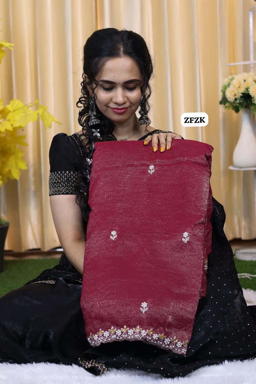 Fendy chiffon saree with pearl work border 😍🥳